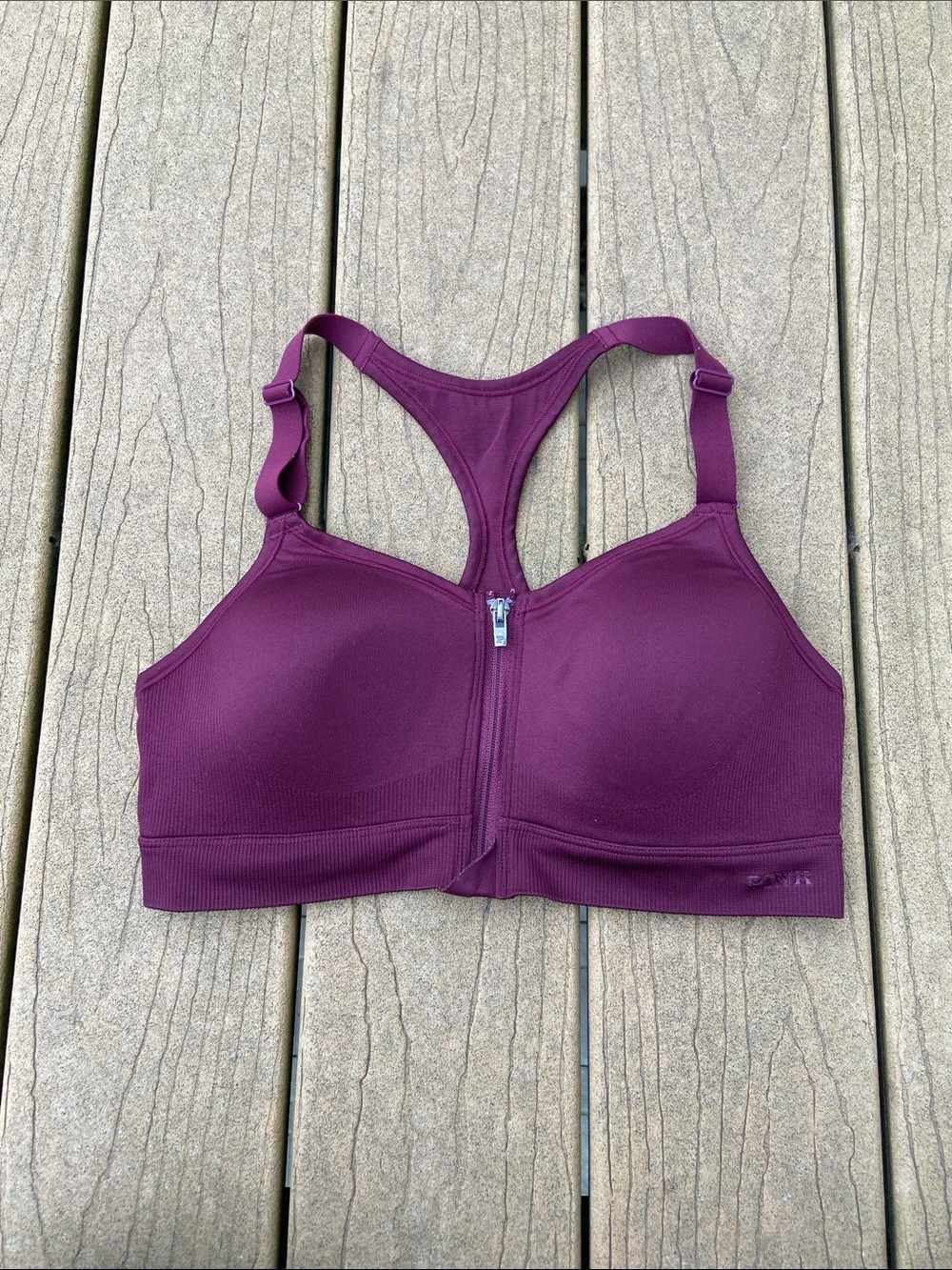 PINK Victoria’s Secret Front-Zip Racerback Sports Bra Plum Adjustable Straps